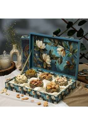 Sonature Blue Flowers Design Dry Fruit Premium Gift Box Premium Gift Hamper Pack of 4