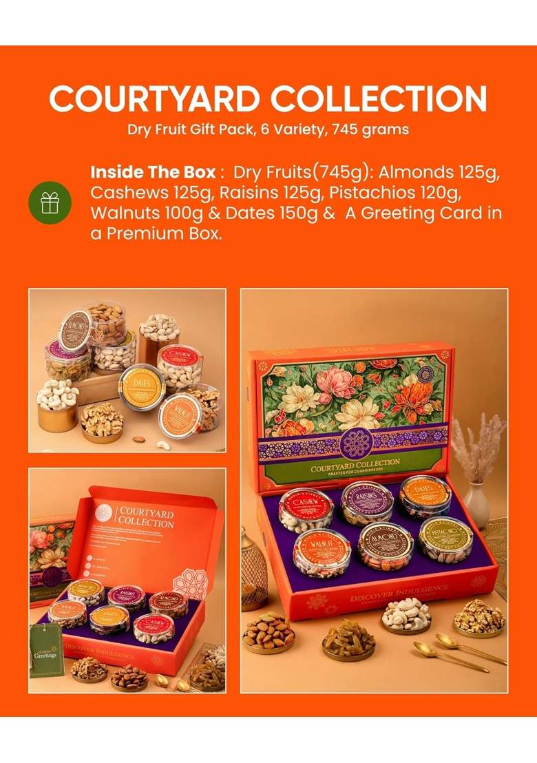 Hyperfoods Rakhi Gift Hamper for Sister Raw Fruits Gift Box 745G Rawfruit Courtyard Collection Pack of 6 - Indya