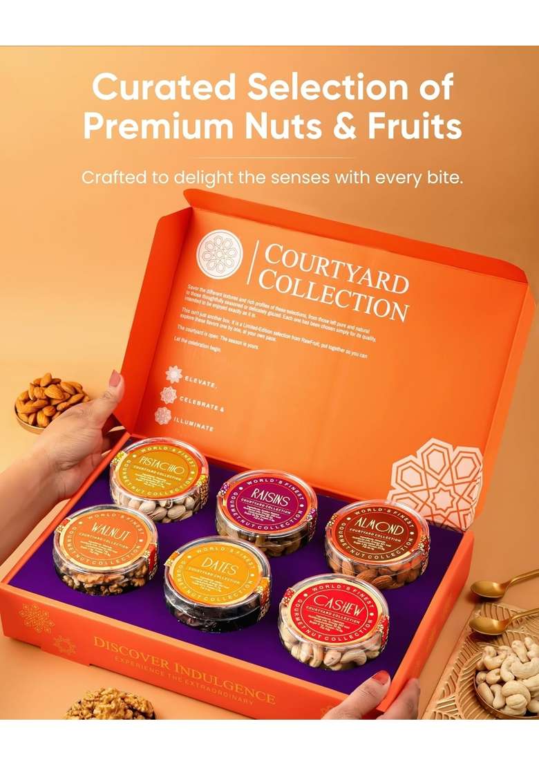 Hyperfoods Rakhi Gift Hamper for Sister Raw Fruits Gift Box 745G Rawfruit Courtyard Collection Pack of 6 - Indya