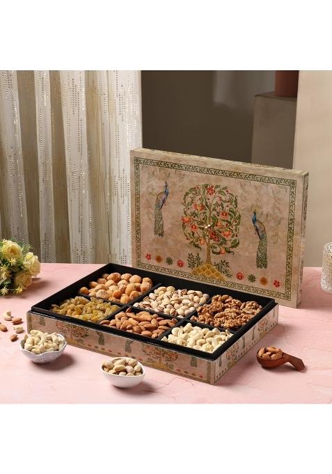 Riwaz Green Peacock Dry Fruits Gift Box Elegant Enamel Green Designer Packaging