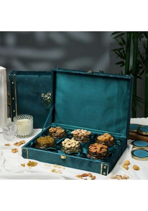 Riwaz Heritage Luxury Blue Velvet Dry Fruit Gift Box for Wedding Diwali Rakhi and Corporate Gifting
