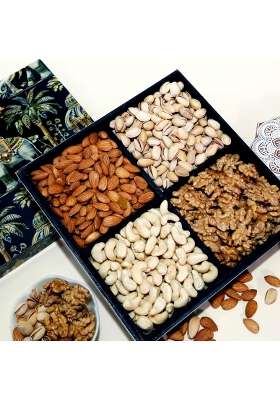 Riwaz Elite Royal Elephant Premium Dry Fruit Gift Box 4 Column Wooden Box with Almonds Cashews