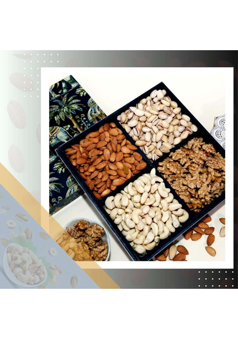 Riwaz Elite Royal Elephant Premium Dry Fruit Gift Box 4 Column Wooden Box with Almonds Cashews - Indya