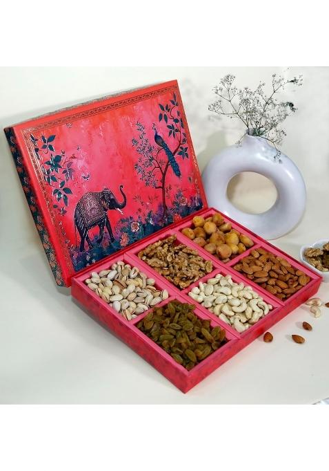 Riwaz Prime EL Pink Diwali Dry Fruit Gift Box Premium Royal Hamper 6 Assorted Nuts and Dried Fruits Almonds
