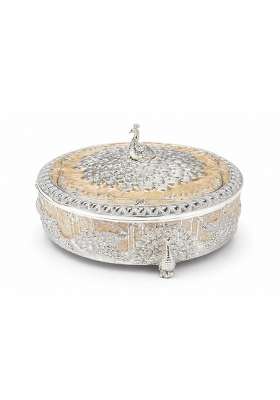 Dora Gifting German Silver Empty Dry Fruit Gift Box with Enemal Finish 4 Section