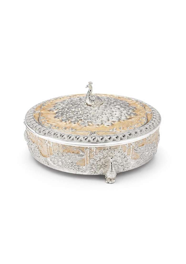 Dora Gifting German Silver Empty Dry Fruit Gift Box with Enemal Finish 4 Section - Indya