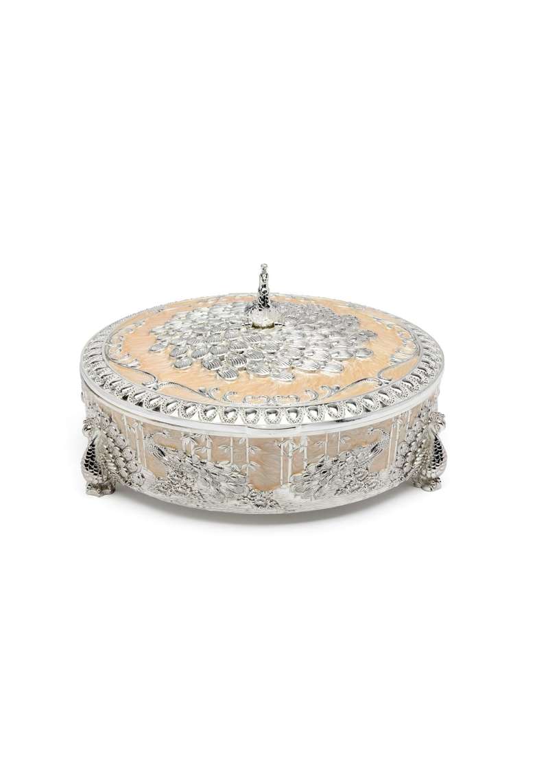 Dora Gifting German Silver Empty Dry Fruit Gift Box with Enemal Finish 4 Section - Indya