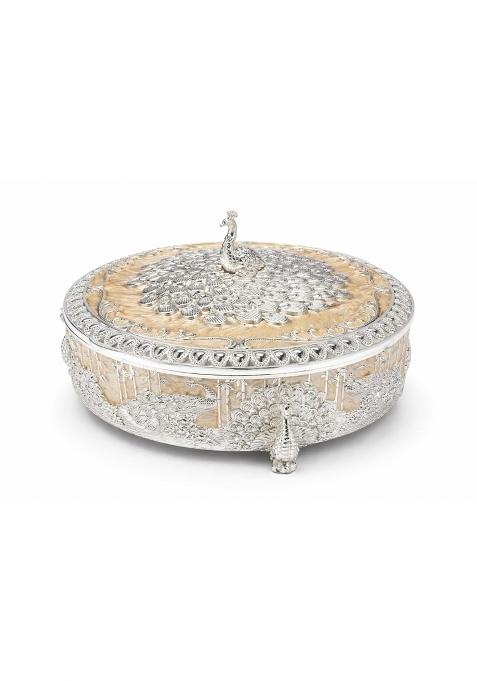 Dora Gifting German Silver Empty Dry Fruit Gift Box with Enemal Finish 4 Section