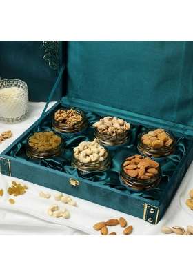 Sonature Blue Suede Design Dry Fruit Premium Gift Box Premium Gift Hamper Pack of 6