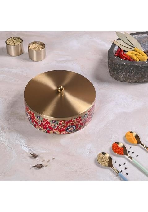 Greetwood Wooden Masala Box for Kitchen 7 Stainless Steel Jars with Wooden Spoon