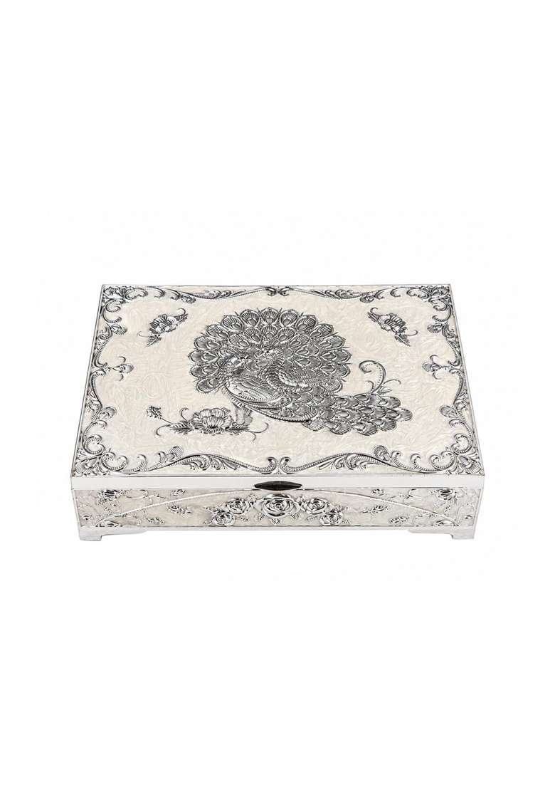 Diviniti Decorative Silver Embossed Dry Fruit Box with 4 Compartments - Indya