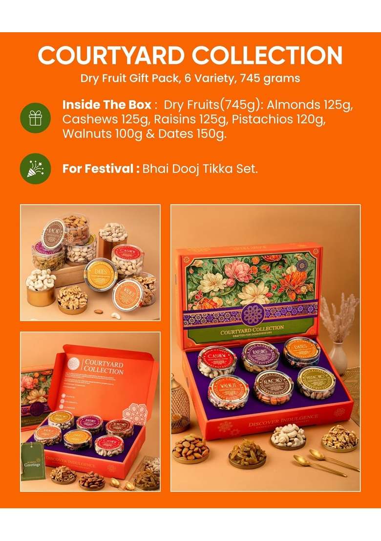 Hyperfoods Bhai Dooj Gift for Brother and Dryfruits Courtyard Collection Box - Indya