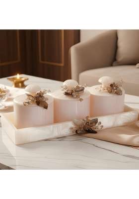 Sajja Kreation White Decorative Dry Fruit Storage Box Set with Serving Tray