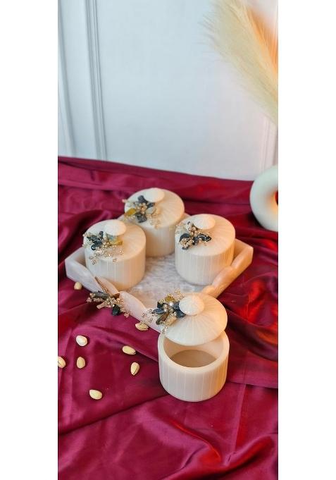 Sajja Kreation Beige Elegant Dry Fruit Container with Serving Tray Set of 4