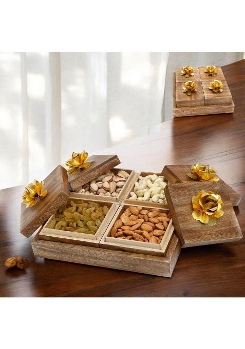 Jaiccha Wooden 4 Dryfruits Box Dry Fruit Combo Pack Offer