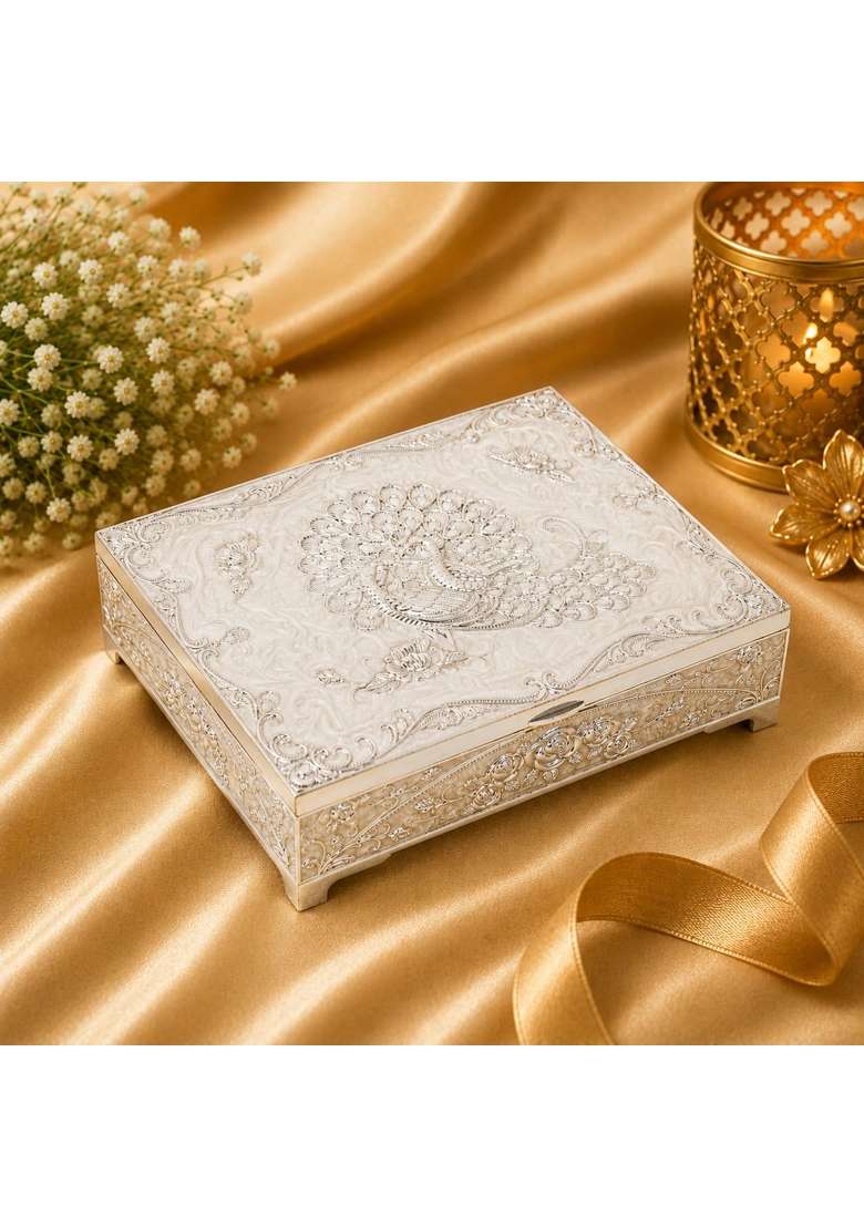 Smiles Gift Luxury Imported Silver Color Metal Dry Fruit Box - Indya