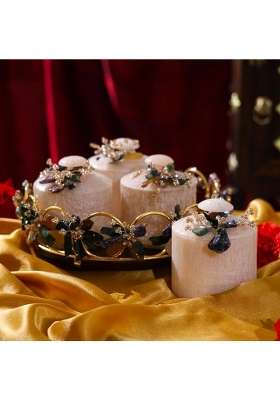 Sajja Kreation Luxury White Marble Dry Fruit Box Decorative Serving Tray with Snack Candy Set of 4