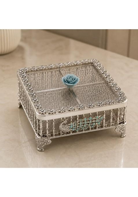 German Silver Peacock Dry Fruit Box