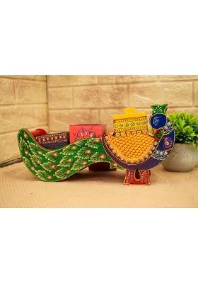 Ethnickaari Multicolour Handcrafted Peacock Shape Wooden Dry Fruit Box