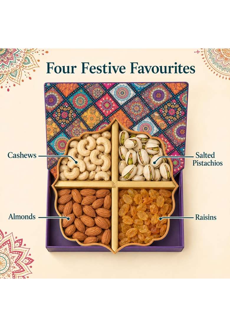 Leeve Dry Fruits Diwali Gift Box with Almonds Cashews Salted Pistachios and Raisins - Indya