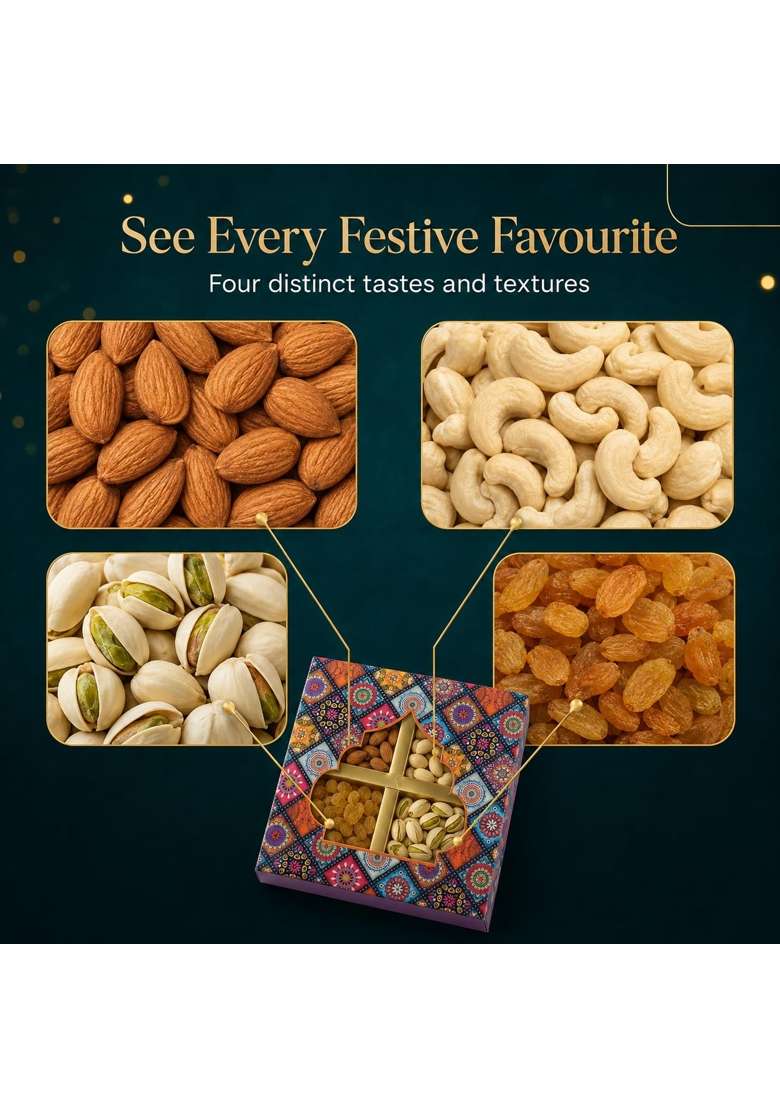 Leeve Dry Fruits Diwali Gift Box with Almonds Cashews Salted Pistachios and Raisins - Indya