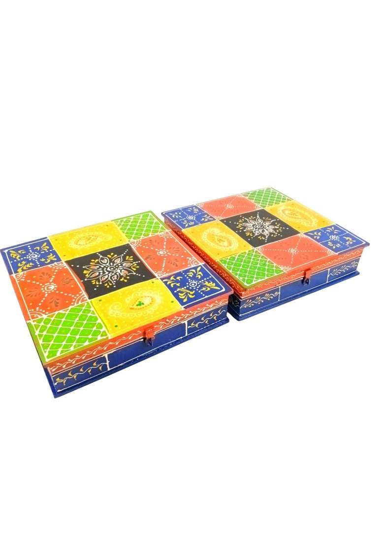 Apka Mart the Online Shop Brown Wooden Dry Fruit Box with 6 Compartments Set of 2 - Indya