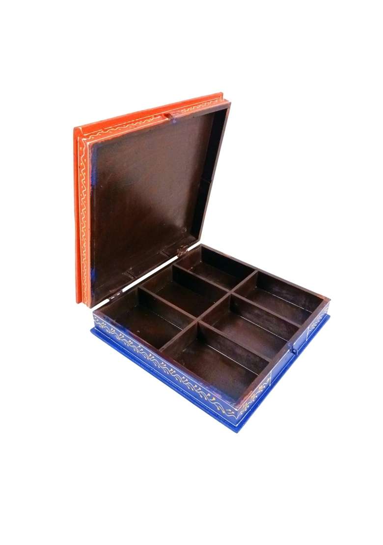 Apka Mart the Online Shop Brown Wooden Dry Fruit Box with 6 Compartments Set of 2 - Indya