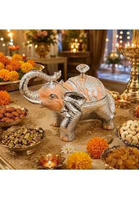 Elephant German Silver Dry Fruit Box Enamel Container