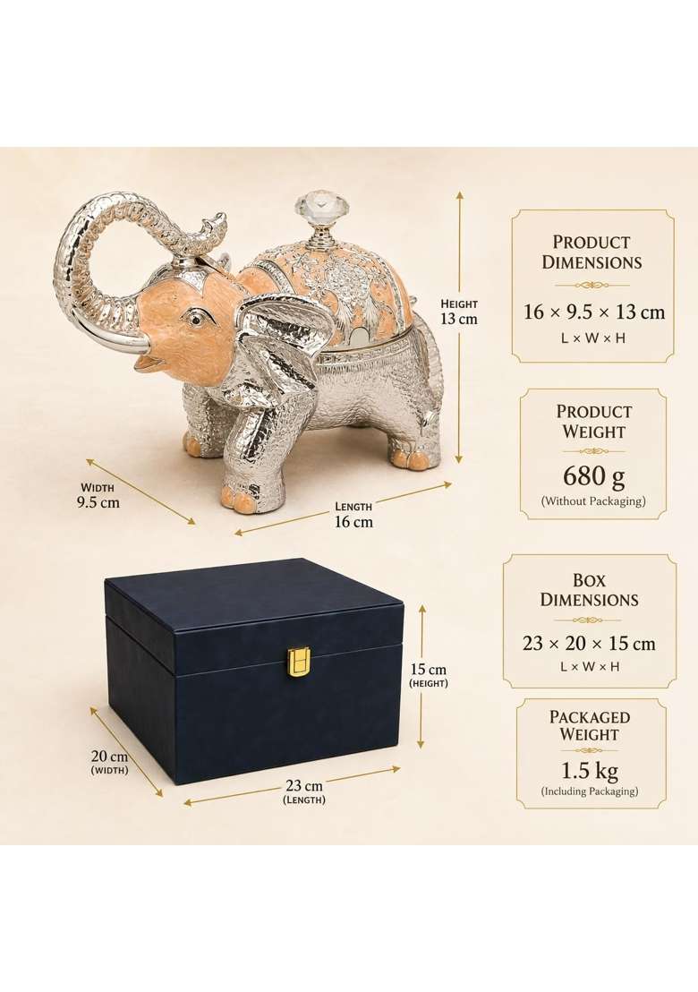 Elephant German Silver Dry Fruit Box Enamel Container - Indya