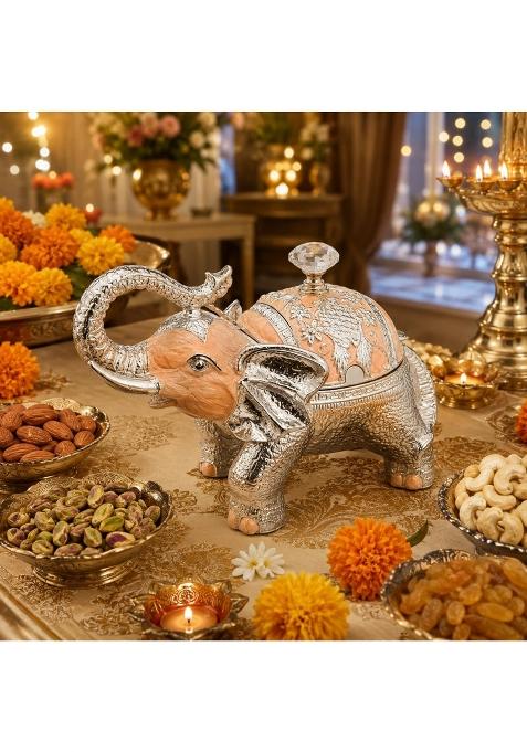 Elephant German Silver Dry Fruit Box Enamel Container