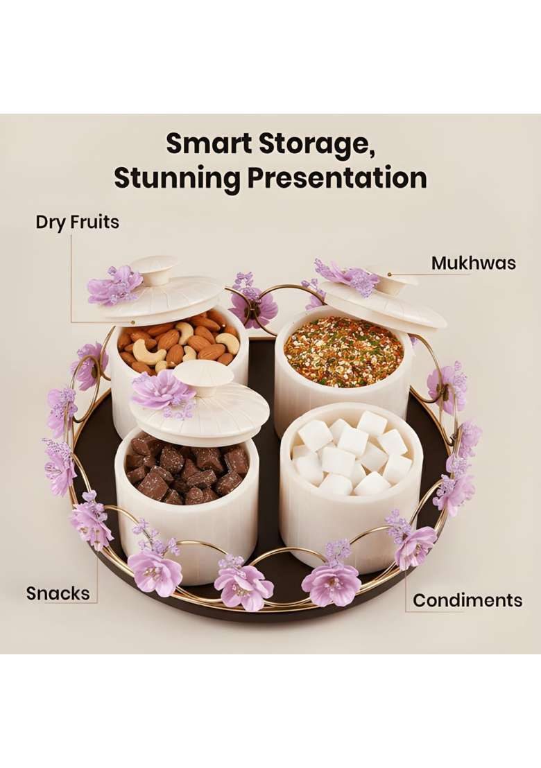 Sajja Kreation White Dry Fruit Container Airtight Dry Fruit Storage Box with Lid Multipurpose Snacks Set of 4 - Indya