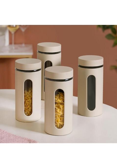 Nestasia Oval Window Metal Jacketed Glass Jars 1500 ML Each Set of 4