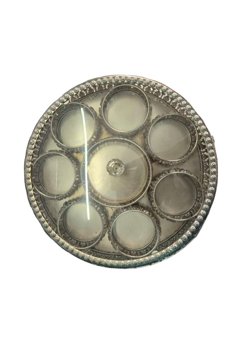 Genuine Quality Silver Round Dry Fruit Box with Lid Decorative Mukhwas Box and Serving Tray for Home Kitchen - Indya