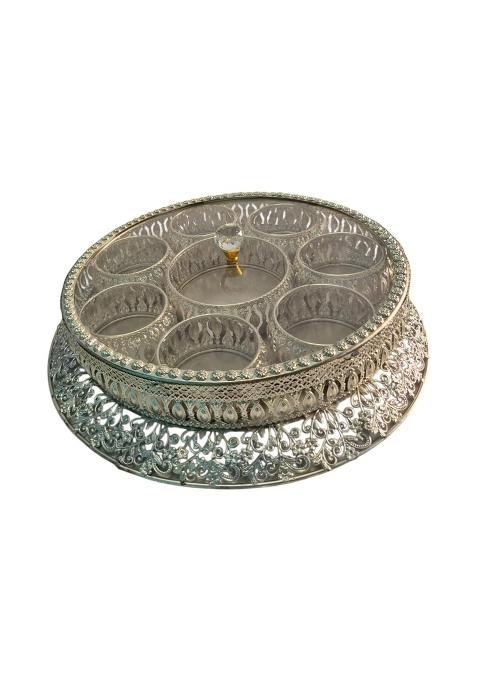 Genuine Quality Silver Round Dry Fruit Box with Lid Decorative Mukhwas Box and Serving Tray for Home Kitchen