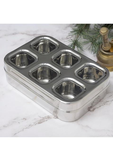 Rudraeco Stainless Steel Dry Fruit Box with See Through Lid 6 Compartment Dryfruit Container for Kitchen