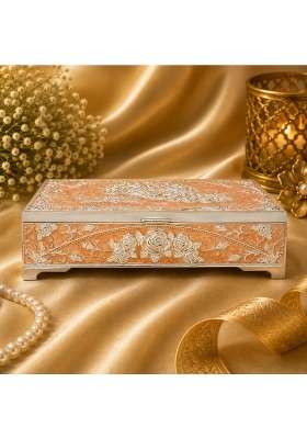 Smiles Gift Silver and Peach Color Metal Dry Fruit Box Unique 4 Compartments Storage and Gift Box with Brown