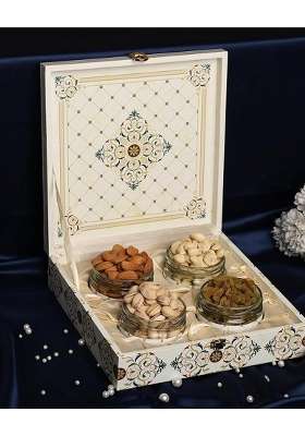 Riwaz Premium White Flower Handmade Dry Fruit Gift Box 450G Assorted Almonds Cashews