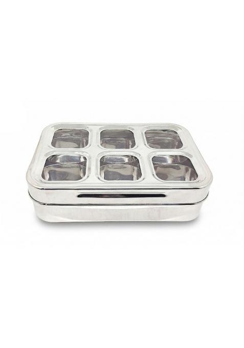 NYRA Silver Stainless Steel Dry Fruit Spice Box for Kitchen Organiser with Compartments