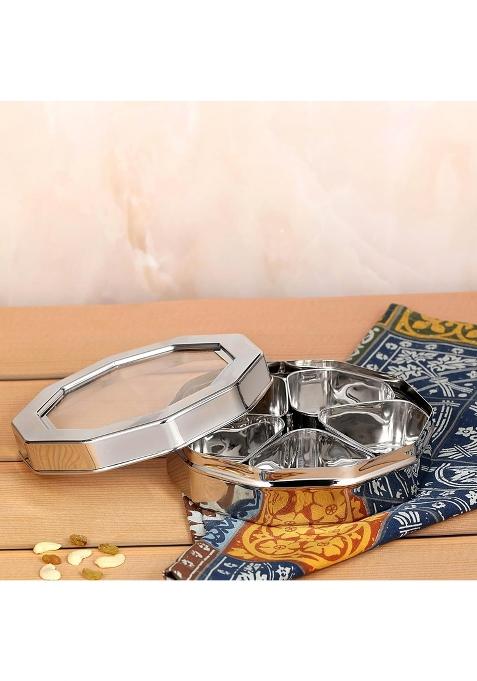 Chakmak Silver Stainless Steel Expo Dry Fruit Storage Container Transparent See Thru Design