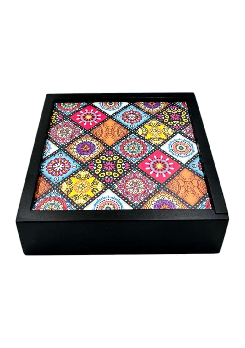 Angira Handicrafts Brown Wooden Dry Fruit Box Multipurpose 4 Section Handcrafted Square Dry Fruit Set of 4 - Indya