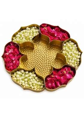 Ilzi Tots Golden with 8 Compartments Decorative Snack Mithai Serving Organizer Multipurpose Floral Storage Box