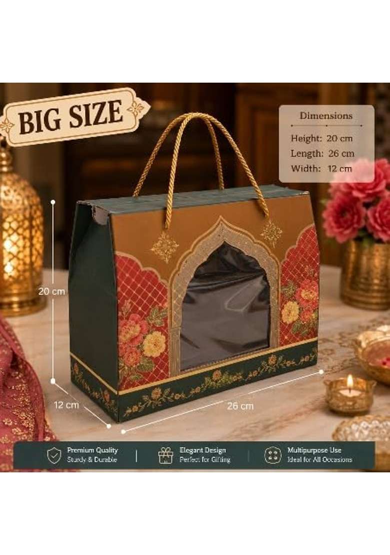Satyam Kraft Multicolor 24 Pcs Big Royal Floral Window Hamper Box with Rope Handle - Indya