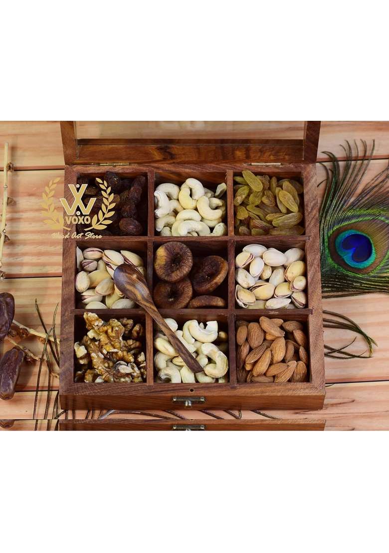 Royal Craft Expertise Wooden Dry Fruit Box Handmade and Handcrafted Wooden Large Size Dry Fruit Container - Indya