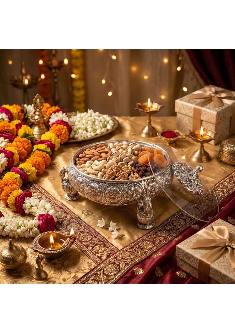 TOUCH925 999 Silver Plated Swan Dry Fruit Box - Indya