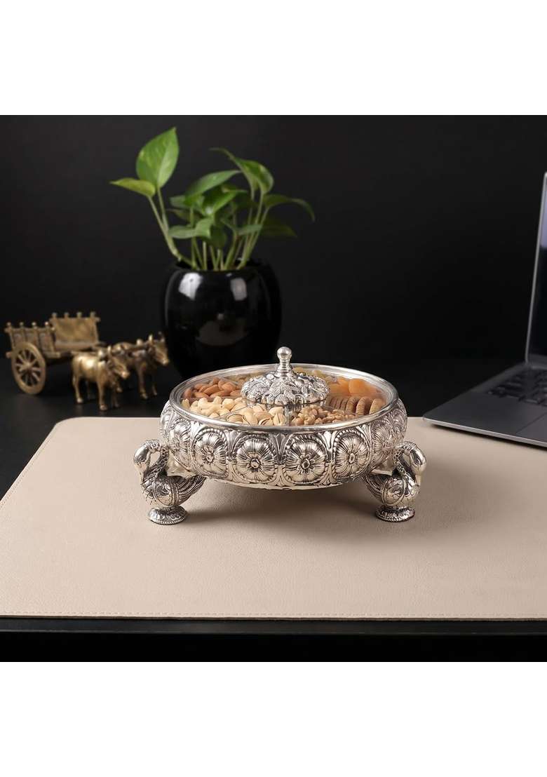 TOUCH925 999 Silver Plated Swan Dry Fruit Box - Indya