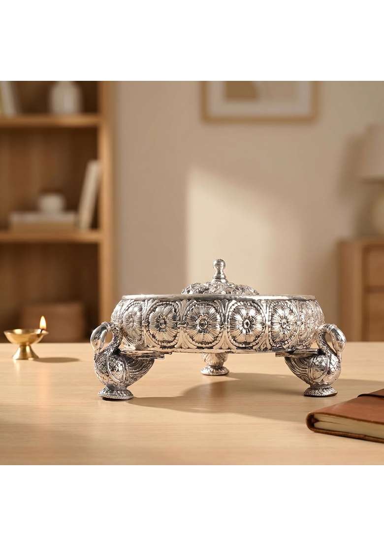 TOUCH925 999 Silver Plated Swan Dry Fruit Box - Indya