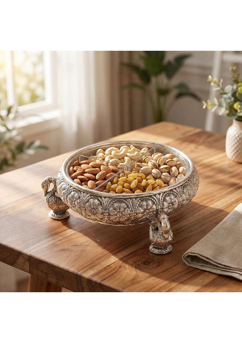 TOUCH925 999 Silver Plated Swan Dry Fruit Box - Indya