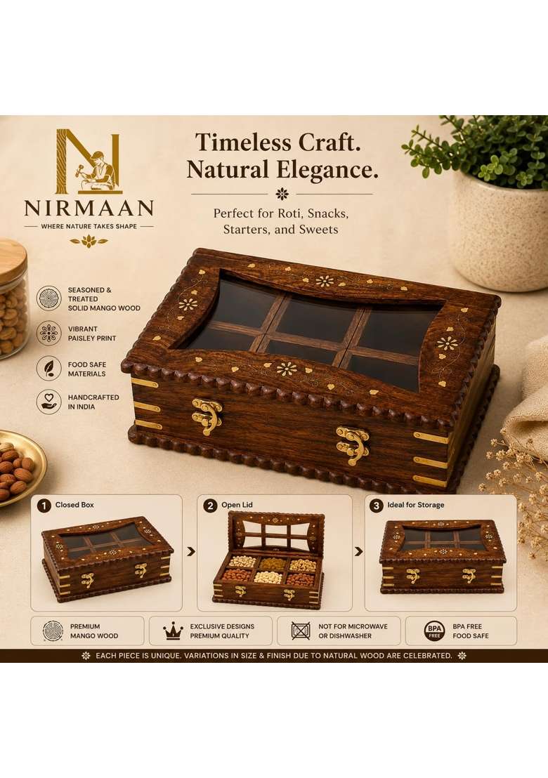 Nirmaan Sheesham Wood Dry Fruit Box with Transparent Glass Lid - Indya