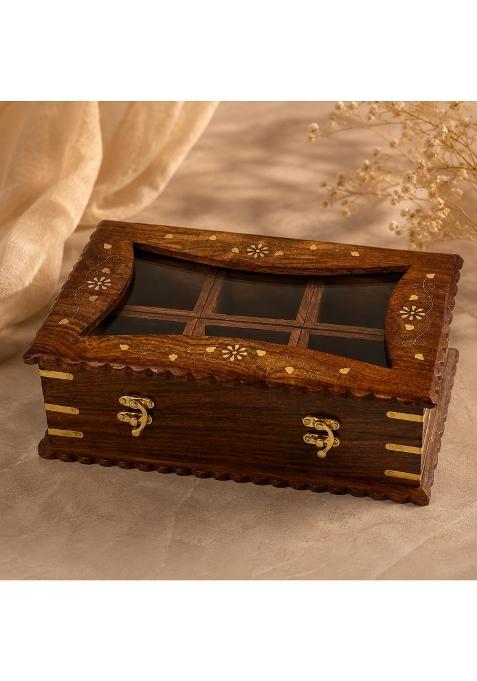 Nirmaan Sheesham Wood Dry Fruit Box with Transparent Glass Lid