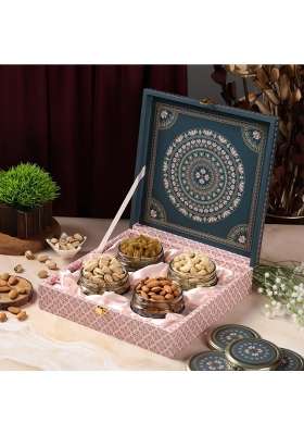 Riwaz Matt Natural Dry Fruits Gift Box Elegant Salsa Jars with Almonds Cashews Pistachios Raisins